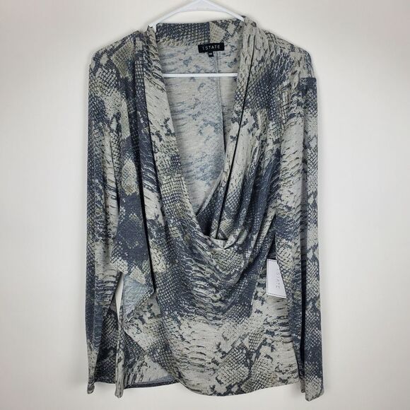 1. STATE Graphite Python Long Sleeve Shirt Top Blouse Wrap Side Slit NWT Plus - Picture 2 of 7